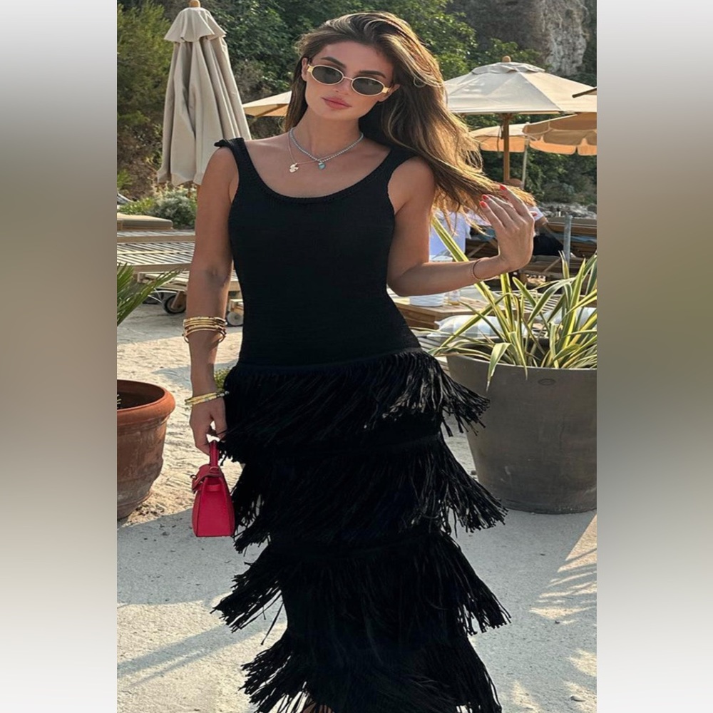 Black fringe maxi dress